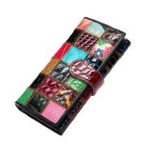 Carteira feminina de couro genuíno, patchwork, longa, multicolorida Carteira feminina de couro genuíno, patchwork, longa, multicolorida