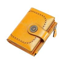 Carteira Feminina De Couro Genuíno RFID Com Zíper, Porta-Cartões E Porta-Moedas Curta Casual Carteira Feminina De Couro Genuíno RFID Com Zíper, Porta-Cartões E Porta-Moedas Curta Casual