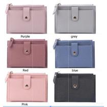 Carteira Feminina De Couro Mini Cor Simples Com Múltiplos Espaços PU Cor:Preto/Black Femina