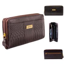 Carteira feminina em couro premium café com zíper Carteira feminina em couro premium café com zíper