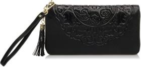 Carteira feminina HUOGUO Flora de couro genuíno designer carteira organizadora de dinheiro (médio 7,87" (L) x 1,18" (P) x 3,94" (A), preto) preto médio 7,87" (L) x 1,18" (P) x 3,94" (A)