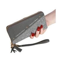 Carteira Feminina Longa Com Zíper, Estilo Coreano, Detalhes Em Cores Contrastantes, Franjas E