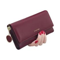 Carteira Feminina Longa De Couro Com Três Dobras, Marca De Moda, Clutch Com Porta-Cartões