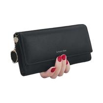 Carteira Feminina Longa De Couro Tripartida Com Estampa De Letras, Porta-Cartões E Clutch De Marca