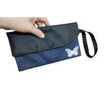 Carteira Feminina Necessaire clutch envelope Jeans Nylon Alça Mão Porta celular óculos maquiagem dinheiro cartão documento estampa de borboleta casual