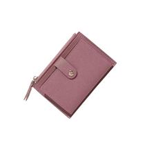 Carteira Feminina Pequena Couro PU Porta Cartões Zíper Cor:Roxo