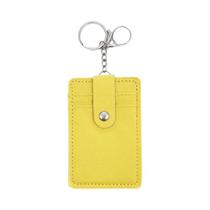 Carteira Feminina Slim Em Couro PU Com Janela Para Identificação E Bolso Frontal Para Cartões De