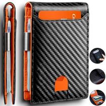 Carteira Fibra De Carbono Porta-Cartões Masculina Preta Mágica Tripla De Couro HX7951 Carteira Fibra De Carbono Porta-Cartões Masculina Preta Mágica Tripla De Couro HX7951