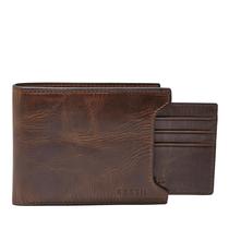 Carteira Fossil Derrick Leather Bifold Sliding 2 em 1 masculina marrom