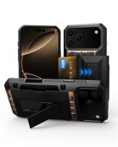 Carteira Ginsungoon para iPhone 17 Pro Max com porta-cartões e suporte, compartimento para 4-5 cartões Capa protetora robusta à prova de choque de nível militar de 15 pés, capa de telefone Heavy Duty Armor (preta)