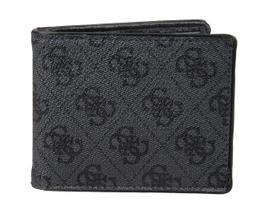 Carteira Guess Leather Slim Bifold para homens em carvão/preta