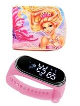 Carteira infantil Barbie e relógio digital ou com cronometro menina para presentear sua filha Carteira infantil Barbie e relógio digital ou com cronometro menina para presentear sua filha