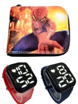 Carteira infantil homem aranha e relógio digital prova d agua smar masculino,novidade para seu filho