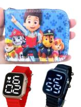 Carteira infantil masculina patrulha canina e relógio digital smart a prova d agua, novidade