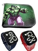 Carteira infantil masculino do Hulk e relógio digital smart a prova d agua , seu filho merece .