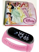 Carteira infantil princesas e relógio digital ou com cronometro menina para presentear sua filha