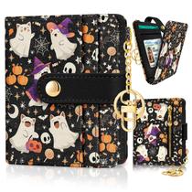 Carteira Jogjam Halloween Cute Cat Ghost RFID em couro PU para mulher