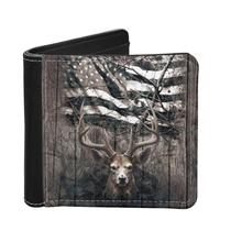Carteira LED Back American Flag Stag Deer Leather para homens