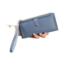 Carteira Longa Ultra-Fina Feminina, Estilo Fashion, Cor Sólida, Com Zíper E Fecho, Portátil E