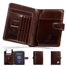 Carteira LORZOR em Couro Integral com Bloqueio RFID e Porta-passaporte com Suporte para AirTag Carteira LORZOR em Couro Integral com Bloqueio RFID e Porta-passaporte com Suporte para AirTag
