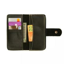 Carteira Masculina Compacta em Couro com Botão de Pressão