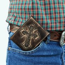 Carteira masculina couro cruz moderna cartão dinheiro documentos