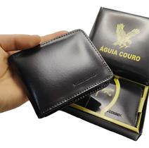 Carteira Masculina Couro Legítimo Macio Com Porta Cartão Moedas RG CIN CNH e Caixa para Presente
