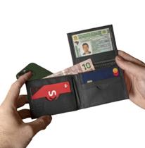 Carteira Masculina Couro Legítimo Preto Modelo L Visor CNH Porta Cartão Cédulas Carteira Masculina Couro Legítimo Preto Modelo L Visor CNH Porta Cartão Cédulas