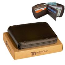 Carteira Masculina Couro Legítimo Zíper Porta Cartão Slim Fina Bolso Completa Executiva Monolo Carteira Masculina Couro Legítimo Zíper Porta Cartão Slim Fina Bolso Completa Executiva Monolo