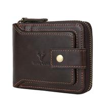 Carteira Masculina de Couro com Zíper e Bloqueio RFID - MING CLAN