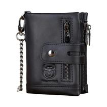Carteira Masculina De Couro Genuíno Com Proteção RFID E Corrente Para Viagem Da Bullcaptain