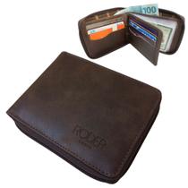 Carteira Masculina de Couro Legítimo Grande com Ziper externo Completa grande executiva porta documentos