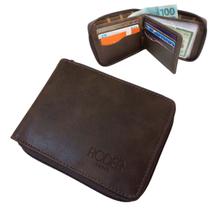 Carteira Masculina de Couro Legítimo Grande com Ziper externo Completa grande executiva porta documentos