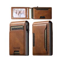 Carteira Masculina De Couro PU Com Tampa Flip E Saída Automática De Cartão SUTENI Carteira Masculina De Couro PU Com Tampa Flip E Saída Automática De Cartão SUTENI