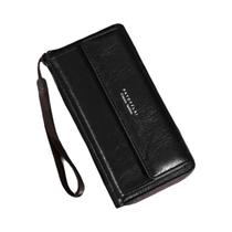 Carteira Masculina de Couro PU com Zíper - Grande Capacidade e Porta-Cartões