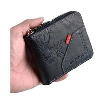 Carteira Masculina de Couro PU com Zíper - Porta-Moedas e Cartões