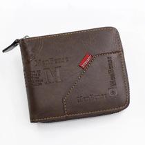 Carteira Masculina de Couro PU com Zíper - Porta-Moedas e Cartões