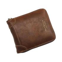 Carteira Masculina de Couro PU Vintage com Zíper - Porta-Cartões e Porta-Moedas