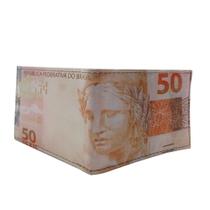 Carteira Masculina Estampada Notas Cédulas Super Slim Porta Documento Dinheiro Dolar Real Executiva