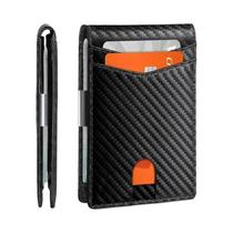 Carteira Masculina Fina de Fibra de Carbono RFID - Porta Cartões e Dinheiro