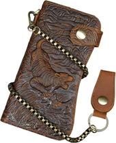 Carteira masculina HUOGUO de corrente longa de couro genuíno com bolso com zíper, carteira bifold gravada, presente para homens, marido e pai Carteira masculina HUOGUO de corrente longa de couro genuíno com bolso com zíper, carteira bifold gravada, presente para homens, marido e pai