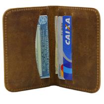 Carteira Masculina Pequena Slim Porta Cartões em Couro Marrom Claro