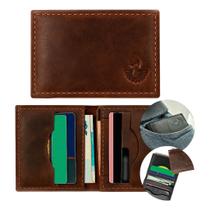 Carteira Masculina Slim 100 Couro Legítimo Modelo Fino Com 6 Compartimentos Porta Cartões Cartão Cnh Documentos