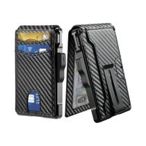 Carteira Masculina Slim Minimalista Em Couro PU Com Bloqueio RFID E Clipe Para Dinheiro,