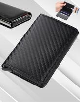 Carteira Masculina Slim Porta Cartões Antifurto Proteção Rfid Fibra de Carbono Compacta Leve alta Qualidade Minimalista Preta