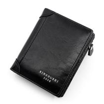 Carteira Masculina Vertical Kingdushi Em Couro Com Zíper + Porta Moeda Com Vários Compartimentos