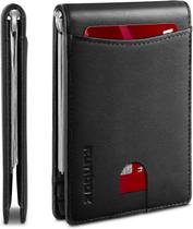 Carteira Money Clip RUNBOX de couro genuíno RFID Slim para homens