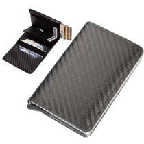Carteira Porta Cartão Crédito Pop-up Inteligente Mágica Fibra Carbono Slim Antifurto Preta Smart Carteira Porta Cartão Crédito Pop-up Inteligente Mágica Fibra Carbono Slim Antifurto Preta Smart