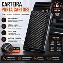 Carteira Porta Cartões Slim RFID Premium Alumínio Textura Fibra de Carbono - 01 Unidade Carteira Porta Cartões Slim RFID Premium Alumínio Textura Fibra de Carbono - 01 Unidade