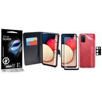 Carteira Preta + Skin Carbono + Vidro 3d + Camera GALAXY A02S A025 6.5 - Cell In Power25